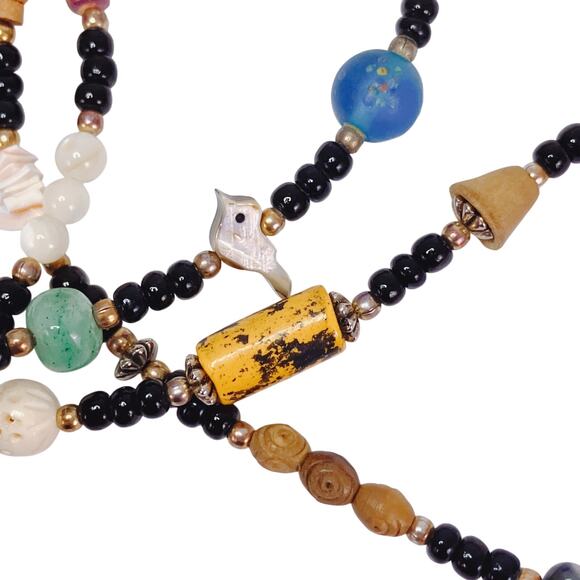 VTG Necklace Treasure Glass Carved Shell Gemstone Coral Trade Style Bead Heishi - Picture 9 of 14